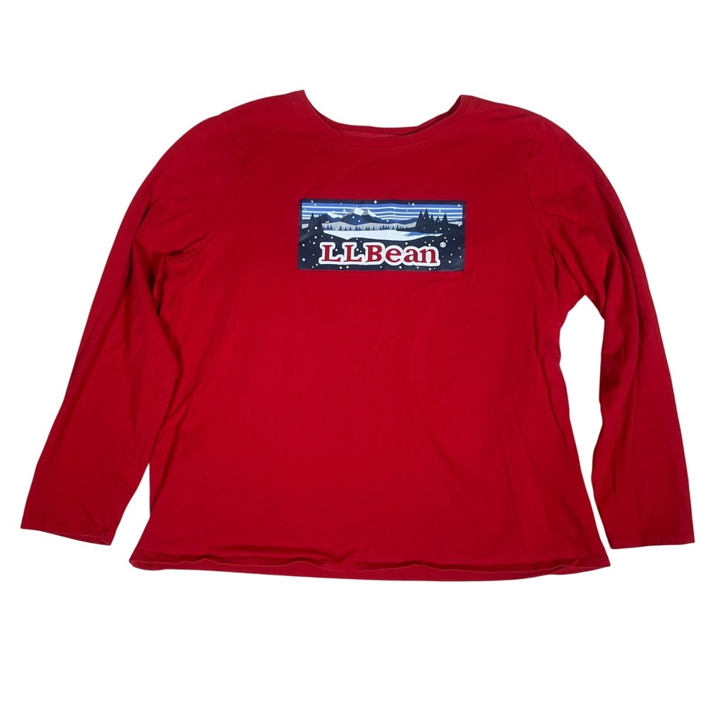 L.L.Bean Graphic Long Sleeve T-Shirt Womens XL Red Excellent Mountain Logo
